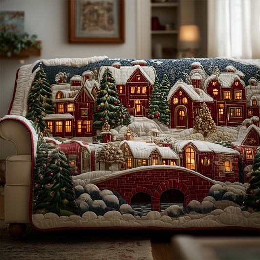 Town Christmas Night Quilted Sofa Cover Christmas Couch Protector Special Town Themed Gifts Trendyhomewear - Pvr
