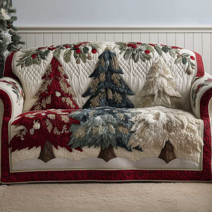 Pine Tree Holiday Glow Quilted Sofa Cover Festive Couch Furniture Unique Christmas Gifts Trendyhomewear - Pvr