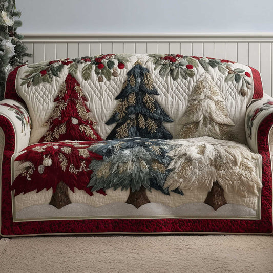 Pine Tree Holiday Glow Quilted Sofa Cover Festive Couch Furniture Unique Christmas Gifts Trendyhomewear - Pvr