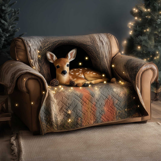 Baby Deer Napping Quilted Sofa Cover Christmas Couch Furniture Top Deer Gifts For Her Trendyhomewear - Pvr