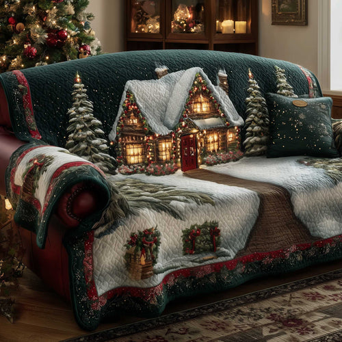 Winter Woodhouse Quilted Sofa Cover Xmas Sofa Protector Cozy Woodhouse Themed Gifts Trendyhomewear - Pvr