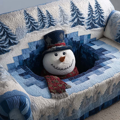 Snowman Hide And Seek Quilted Sofa Cover Festive Christmas Sofa Protector Snowman Gifts Trendyhomewear - Pvr