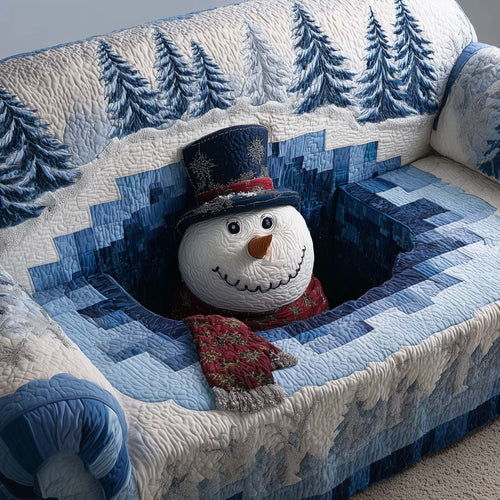 Snowman Hide And Seek Quilted Sofa Cover Festive Christmas Sofa Protector Snowman Gifts Trendyhomewear - Pvr