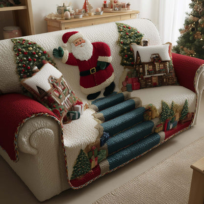 Santa Climbing Quilted Sofa Cover Festive Sofa Protector Holiday Top Santa Inspired Gifts Trendyhomewear - Pvr