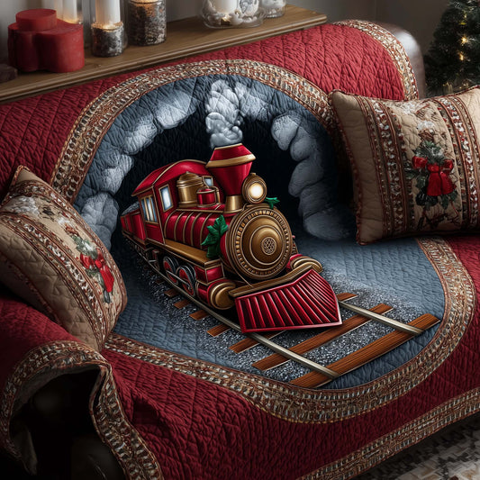 Train Yuletide Express Quilted Sofa Cover Xmas Holiday Sofa Protector Train Themed Gifts Trendyhomewear - Pvr