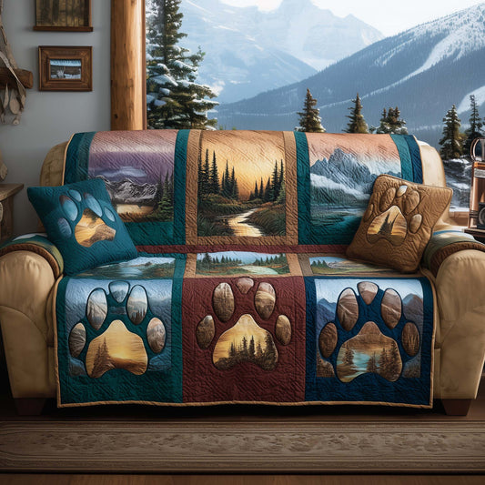 Bear Forest Paws Quilted Sofa Cover Cozy Xmas Holiday Sofa Decor Bear Themed Gifts Trendyhomewear - Pvr