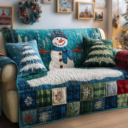 Snowman Frosty Friend Quilted Sofa Cover Festive Couch Furniture Novelty Snowman Gift Items Trendyhomewear - Pvr