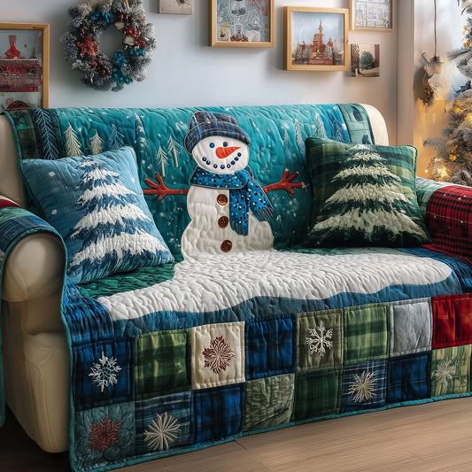 Snowman Frosty Friend Quilted Sofa Cover Festive Couch Furniture Novelty Snowman Gift Items Trendyhomewear - Pvr