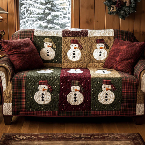 Snowman Plaid Winter Quilted Sofa Cover Festive Christmas Couch Protector Snowman Gifts Trendyhomewear - Pvr