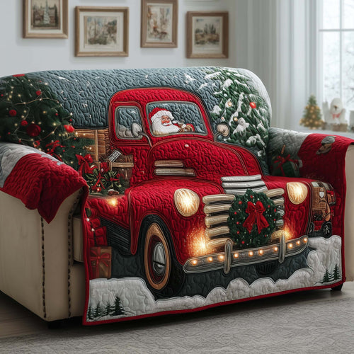 Santa Driving Festive Truck Quilted Sofa Cover Christmas Couch Decor Truck Enthusiast Gifts Trendyhomewear - Pvr