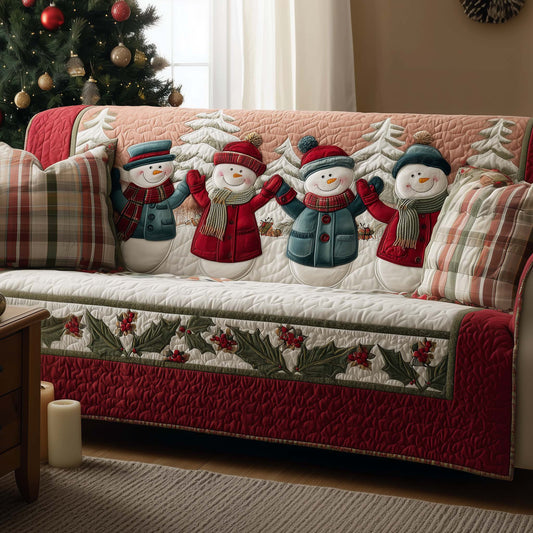 Snowman Winter Cheer Quilted Sofa Cover Xmas Holiday Sofa Protector Snowman Related Gifts Trendyhomewear - Pvr