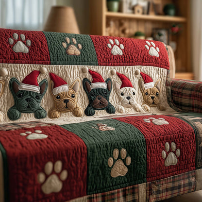 Frenchie Bulldog Christmas Quilted Sofa Cover Xmas Sofa Furniture Lovely Bulldog Gift Items Trendyhomewear - Pvr