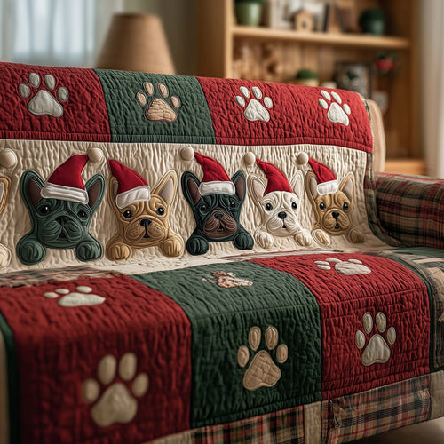 Frenchie Bulldog Christmas Quilted Sofa Cover Xmas Sofa Furniture Lovely Bulldog Gift Items Trendyhomewear - Pvr