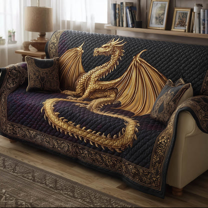 Dragon The Keeper Quilted Sofa Cover Xmas Couch Protector Dragon Novelty Gifts For Him Trendyhomewear - Pvr