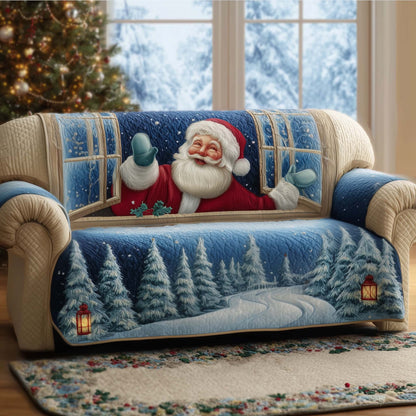 Santa Window Quilted Sofa Cover Holiday Sofa Furniture Lovely Santa Gifts For Brother Trendyhomewear - Pvr