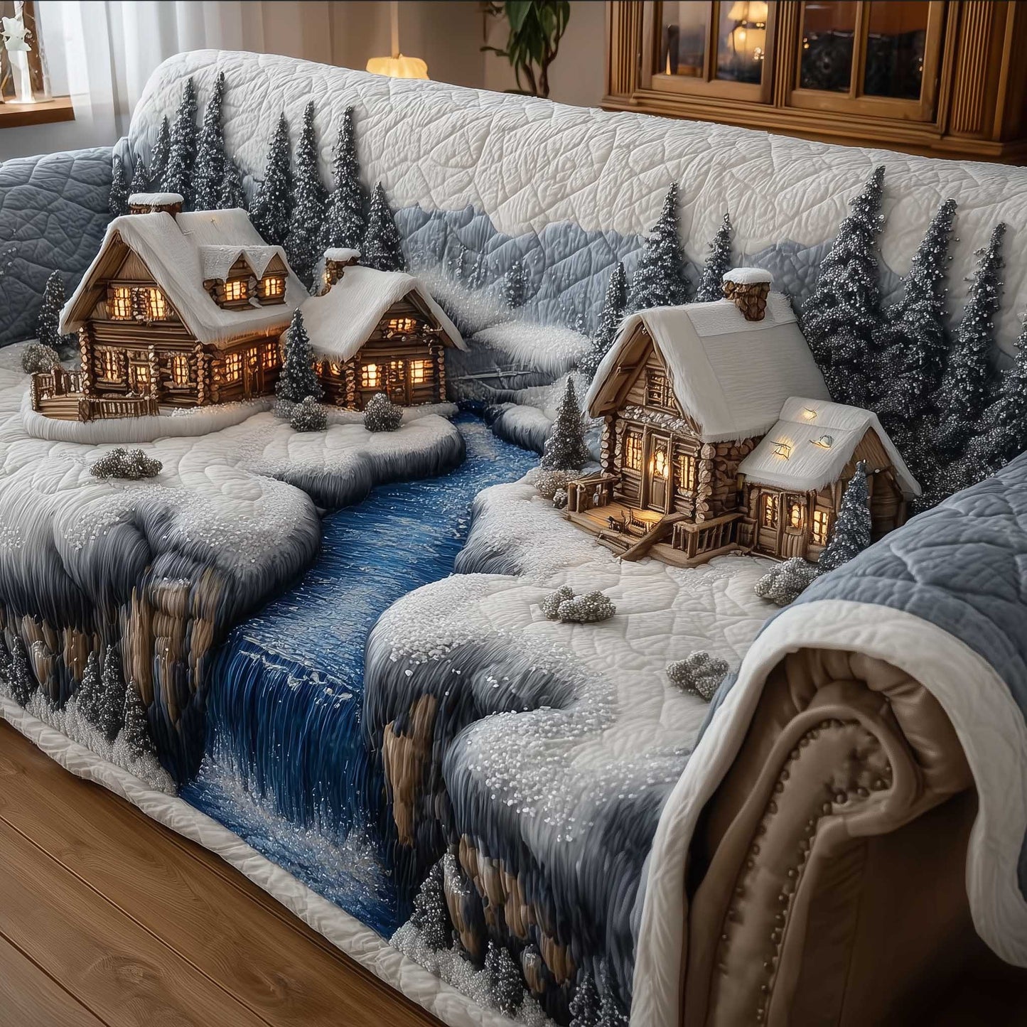 Winter Wonderland Quilted Sofa Cover Frosty Xmas Couch Furniture Christmas Gifts For Him Trendyhomewear - Pvr