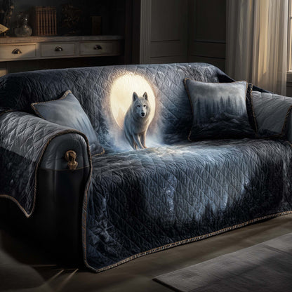 Wolf Lunar Comfort Quilted Sofa Cover Christmas Couch Furniture Wolf Inspired Gift Decor Trendyhomewear - Pvr