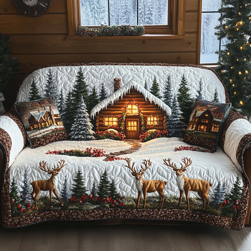 Snow Cabin Christmas Time Quilted Sofa Cover Best Sofa Protector Xmas Gifts For Mom Trendyhomewear - Pvr