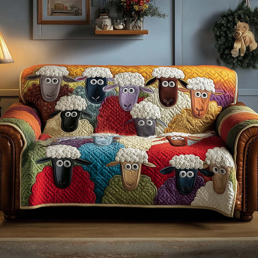 Sheep Colorful Clothes Quilted Sofa Cover Christmas Holiday Sofa Furniture Sheep Gifts Trendyhomewear - Pvr