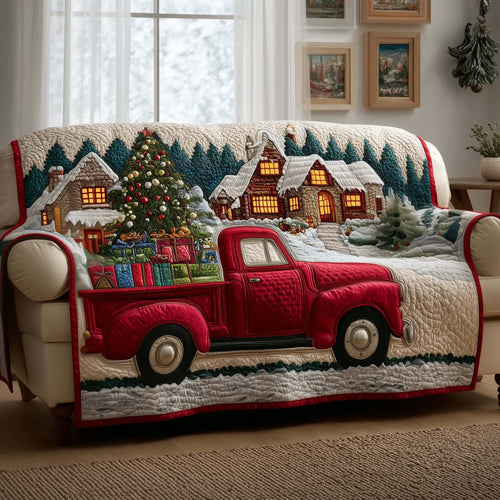 Truck Christmas Delivery Quilted Sofa Cover Winter Sofa Protector Truck Gifts For Holiday Trendyhomewear - Pvr