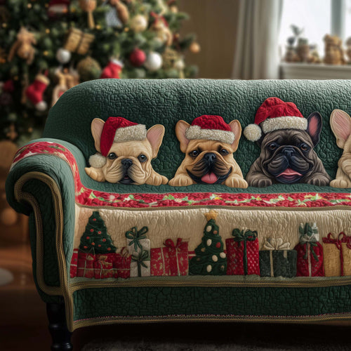 French Bulldog Christmas Quilted Sofa Cover Cozy Sofa Protector Dog Related Gifts For Xmas Trendyhomewear - Pvr