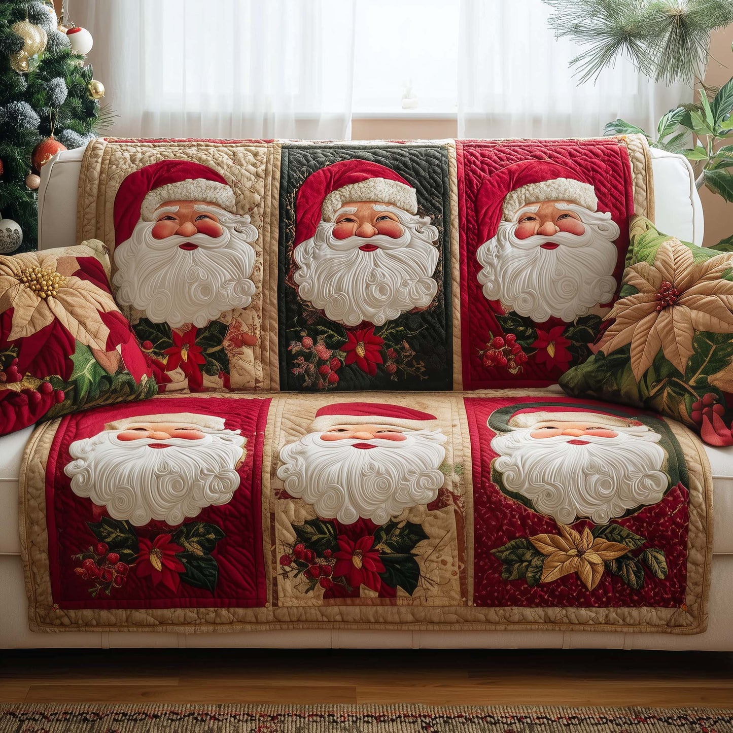 Santa Beard Cheerful Quilted Sofa Cover Holiday Couch Furniture Unusual Santa Gifts Trendyhomewear - Pvr