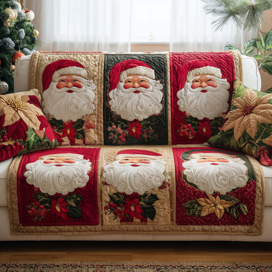 Santa Beard Cheerful Quilted Sofa Cover Holiday Couch Furniture Unusual Santa Gifts Trendyhomewear - Pvr