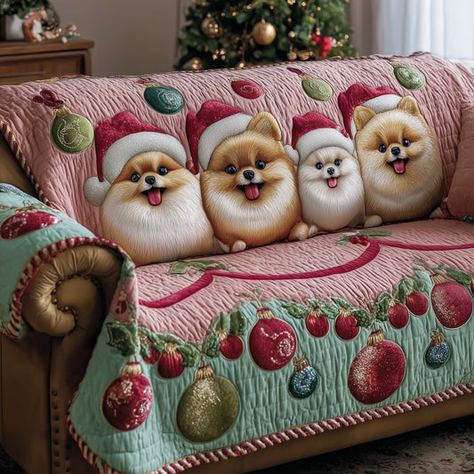 Pomeranian Fluffy Quilted Sofa Cover Christmas Couch Furniture Cute Pomeranian Gifts Trendyhomewear - Pvr
