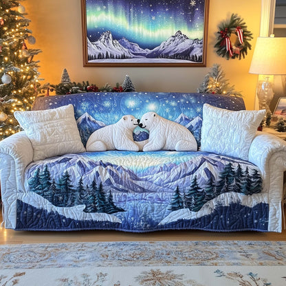 Polar Bear Couple Quilted Sofa Cover Festive Xmas Sofa Furniture Bear Gifts For Him Trendyhomewear - Pvr
