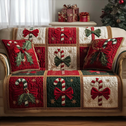 Candy Cane Christmas Quilted Sofa Cover Festive Couch Protector Cool Candy Gift Ideas Trendyhomewear - Pvr