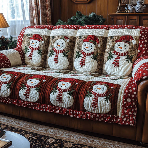 Snowman Row Of Frosties Quilted Sofa Cover Christmas Couch Furniture Unusual Snowman Gifts Trendyhomewear - Pvr
