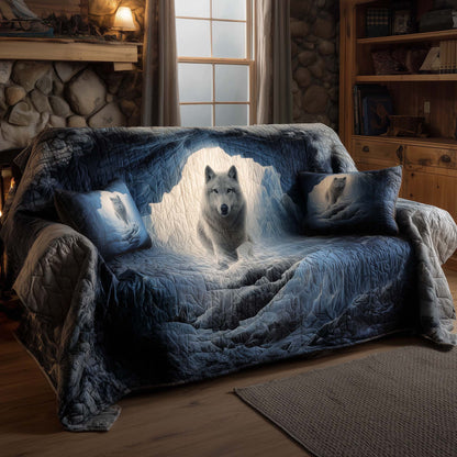 Wolf Winter Cave Quilted Sofa Cover Xmas Holiday Sofa Decor Novelty Wolf Themed Gifts Trendyhomewear - Pvr