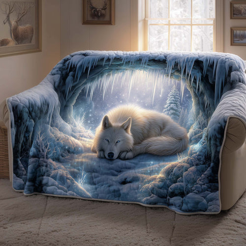 Wolf Winter Lonely Quilted Sofa Cover Christmas Couch Protector Novelty Wolf Gifts For Her Trendyhomewear - Pvr