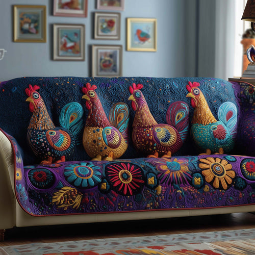 Bohemian Rooster Quilted Sofa Cover Cute Sofa Protector Rooster Item Gifts For Farmer Trendyhomewear - Pvr