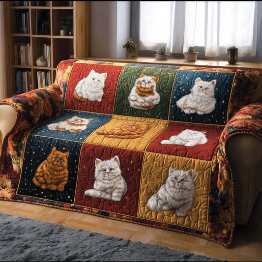 Kitten Whimsical Fluffy Quilted Sofa Cover Winter Furniture Christmas Cat Couch Decor Gifts Trendyhomewear - Pvr