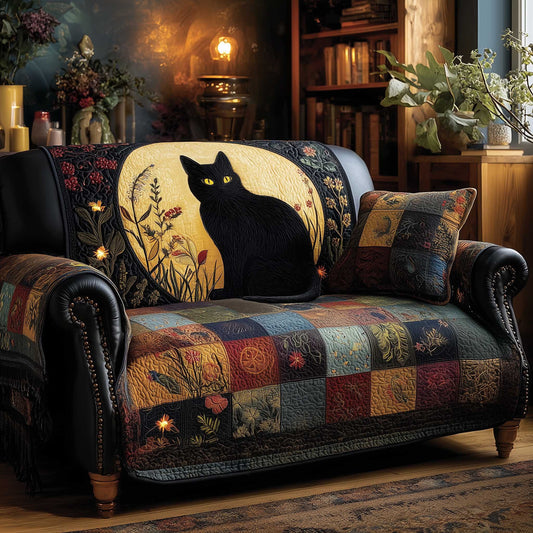 Black Cat Quilted Sofa Cover Cozy Winter Sofa Protector Unique Cat Decor Inspired Gifts Trendyhomewear - Pvr