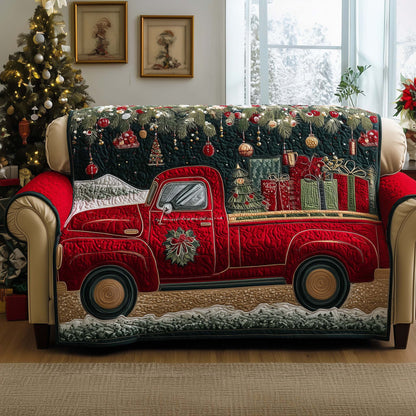 Truck Xmas Journey Quilted Sofa Cover Christmas Couch Protector Truck Present Ideas Trendyhomewear - Pvr