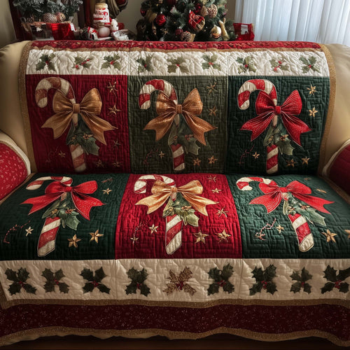 Xmas Candy Cane Quilted Sofa Cover Christmas Couch Protector Unusual Candy Cane Gifts Trendyhomewear - Pvr