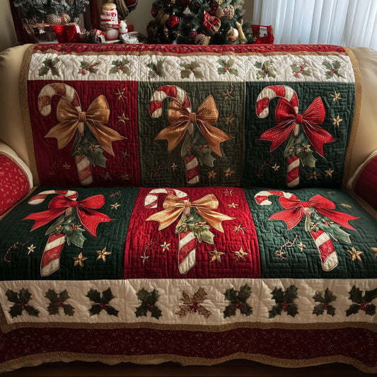 Xmas Candy Cane Quilted Sofa Cover Christmas Couch Protector Unusual Candy Cane Gifts Trendyhomewear - Pvr