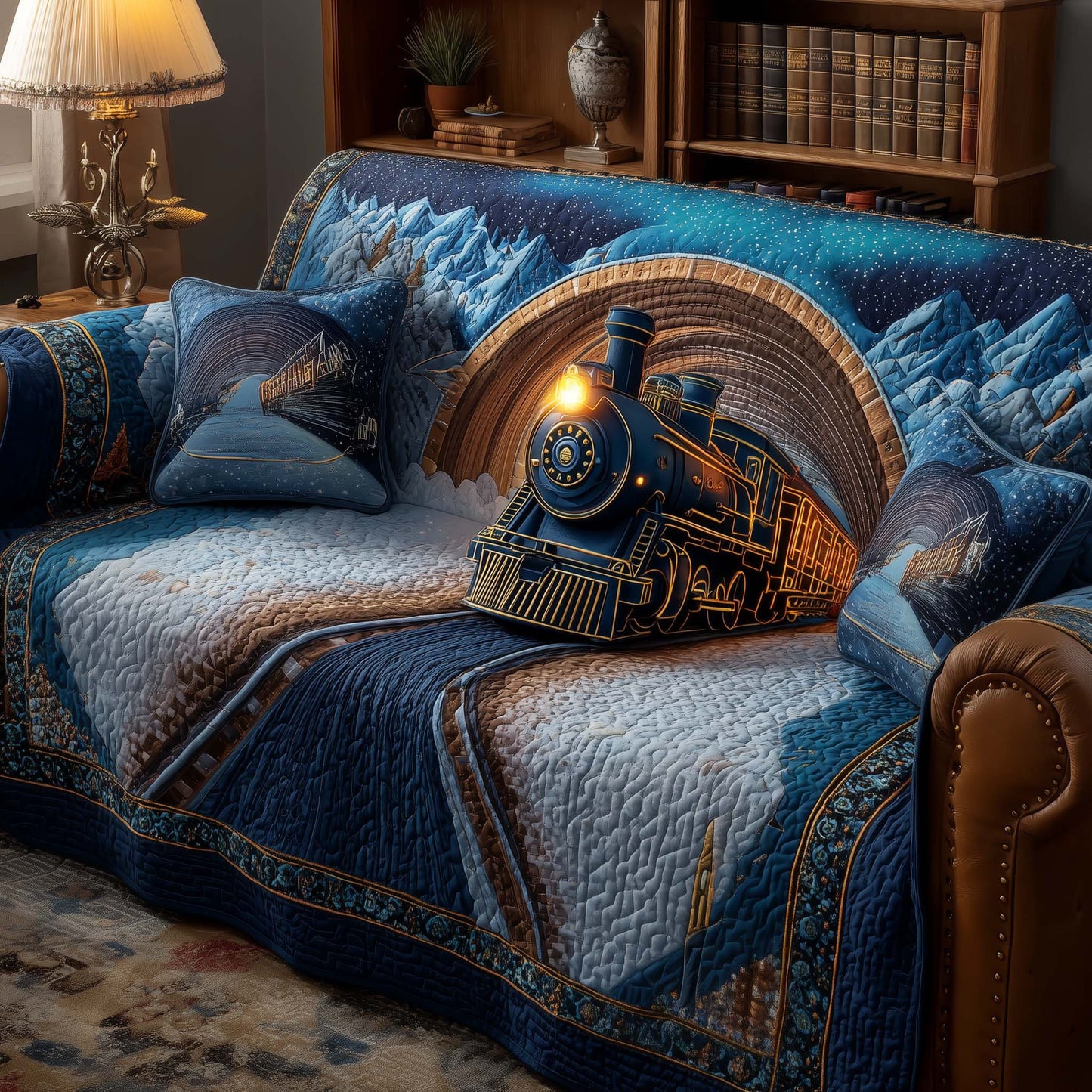 Celestial Railway Quilted Sofa Cover Christmas Couch Protector Cool Train Captain Gifts Trendyhomewear - Pvr