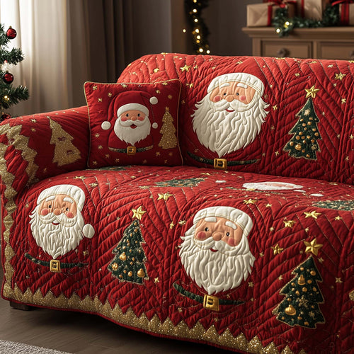 Santa Xmas Greeting Quilted Sofa Cover Holiday Couch Cushion Great Santa Lover Gifts Trendyhomewear - Pvr