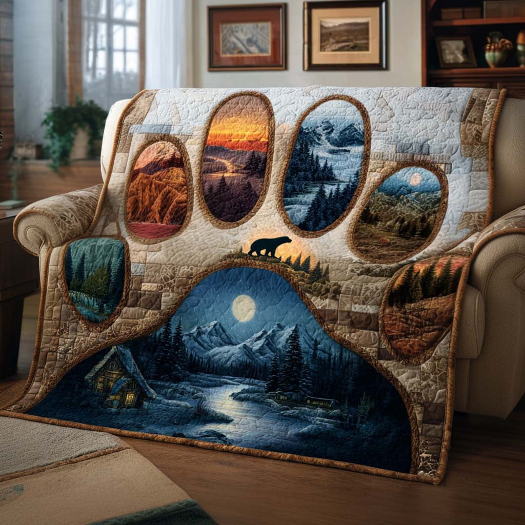 Bear Paws Journey Quilted Sofa Cover Christmas Couch Protector Unusual Bear Gift Items Trendyhomewear - Pvr
