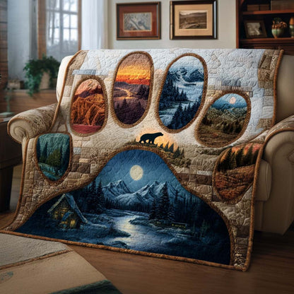 Bear Paws Journey Quilted Sofa Cover Christmas Couch Protector Unusual Bear Gift Items Trendyhomewear - Pvr