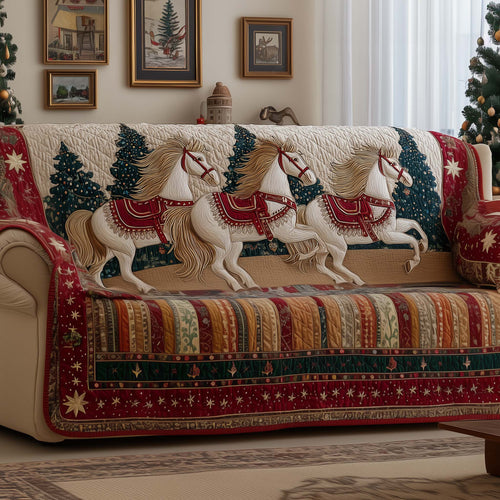 Christmas Carousel Horses Quilted Sofa Cover Xmas Sofa Furniture Horse Novelty Gifts Decor Trendyhomewear - Pvr