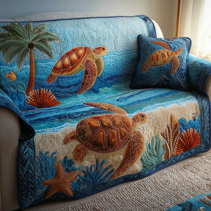 Sea Turtle Ocean Journey Quilted Sofa Cover Xmas Couch Furniture Sea Turtle Novelty Gifts Trendyhomewear - Pvr