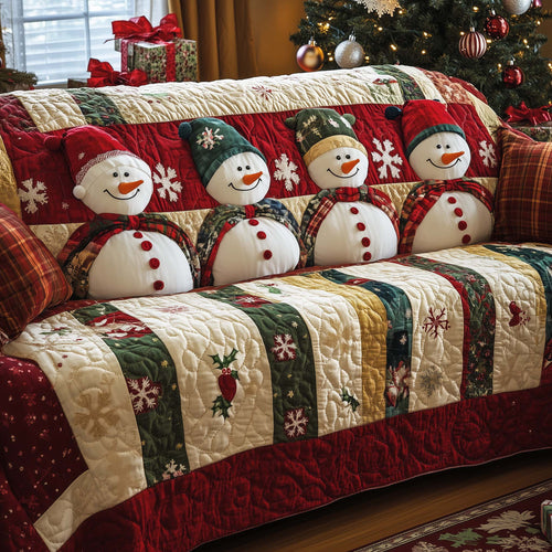 Christmas Cheerful Snowman Quilted Sofa Cover Best Holiday Sofa Protector Snowman Gifts Trendyhomewear - Pvr