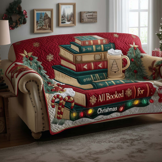 All Booked For Christmas Quilted Sofa Cover Festive Holiday Sofa Decor Book Gifts For Dad Trendyhomewear - Pvr
