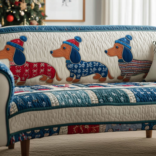 Dachshund Quilted Sofa Cover Adorable Winter Couch Furniture Great Dachshund Owner Presents Trendyhomewear - Pvr