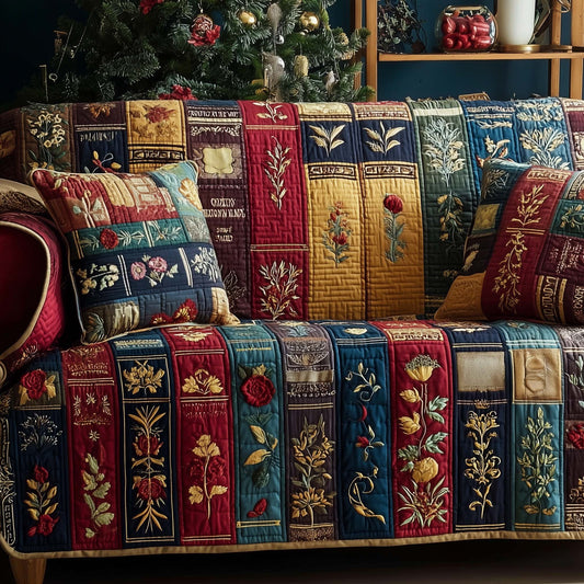 Book Jewel-Tone Quilted Sofa Cover Cozy Holiday Furniture Book Themed Sofa Decor Gifts Trendyhomewear - Pvr