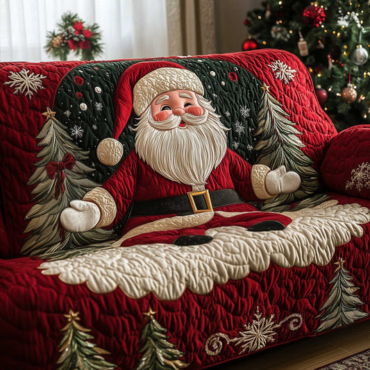 Santa Glowing Quilted Sofa Cover Winter Couch Protector Cozy Santa Gifts For Dad Trendyhomewear - Pvr